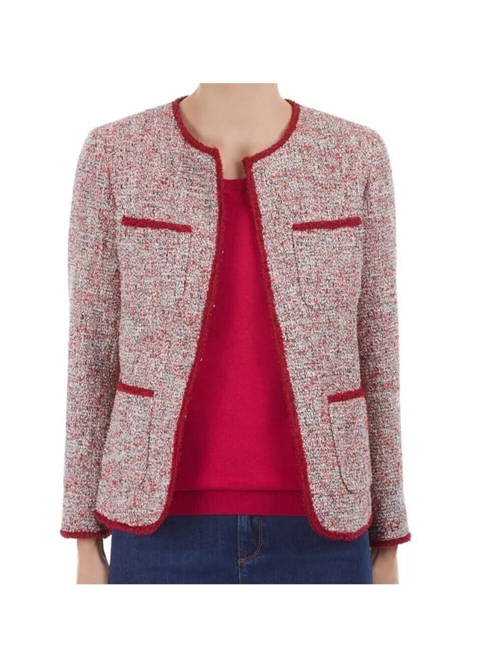 Gerard Darel Paris Rome Red and White Tweed Blazer Size 36/US 4 Cotton Blend EUC